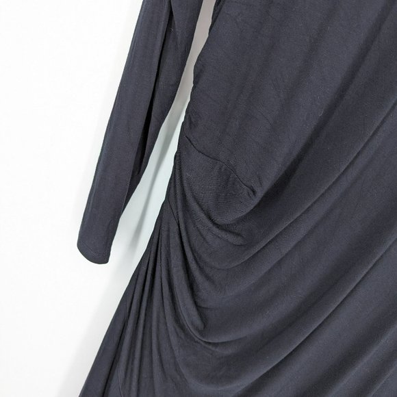 Soft Surroundings Darcey Dress XL Black Long Sleeve Lined Ruched Side Below Knee - Picture 5 of 13